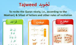 Tajweed card showing makharij, sifat and rules of recitation